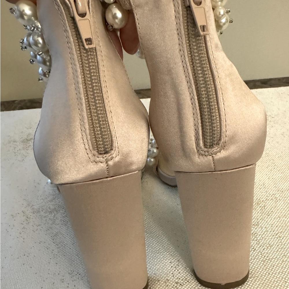 Betsey Johnson Pink Pearl Embellished Block Heel Sandals - Picture 8 of 15
